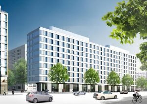 Das Hampton by Hilton in der Otto-Braun-/Mollstraße in Berlin soll 2017 fertiggestellt werden; Bild: Collignon Architektur und Design GmbH