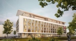 Rendering Außenansicht Leonardo Hotel in Ulm. Bild: Pro Invest