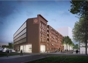 Das geplante Gebäude im Zollhafen Mainz. Bild: Münchner Grund Immobilien Bauträger GmbH