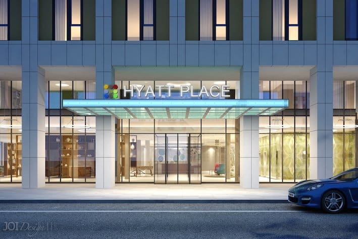 Rendering des Eingangs des Hyatt Place Frankfurt Airport