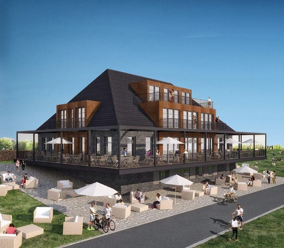 Rendering des Fliegerdeich Hotel & Restaurant. Bild: Heimathafen Hotels