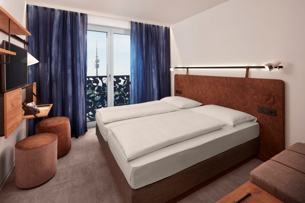Ein Doppelzimmer im neu eröffneten H2 Hotel München Olympiapark. Bild: H-Hotels.com