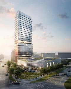 Rendering des Porsche Design Towers Stuttgart. Bild: Radisson Hotel Group