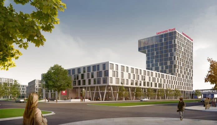 Rendering des Leonardo Royal Hotels in Berlin-Adlershof. Bild: CHA Campus-Hotel Adlershof GmbH