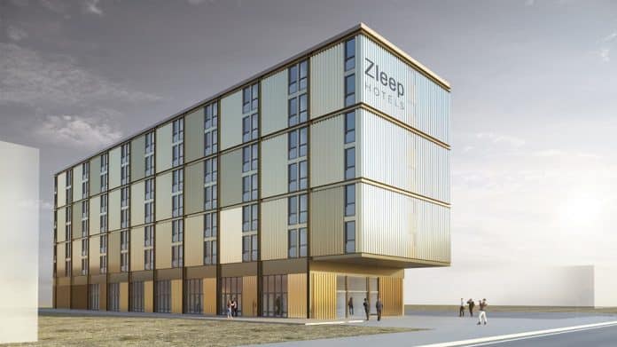 Rendering des geplanten Zleep-Hotels in Hamburg. Bild: Isochrom, Wien