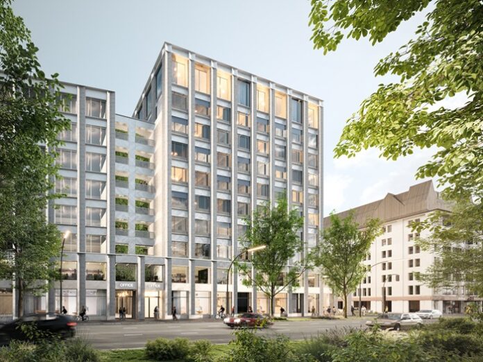 Rendering eines zehnstöckigen kubischen Gebäudes