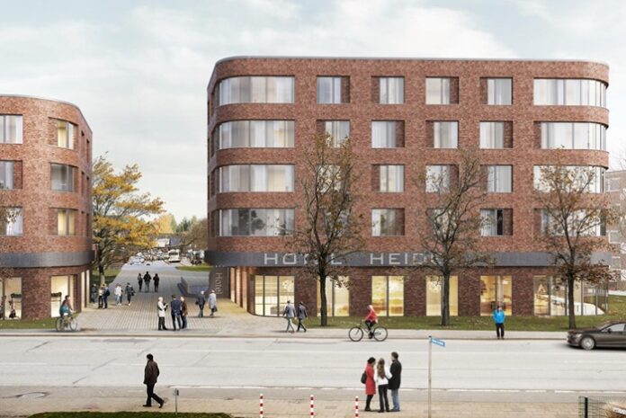 Rendering eines modernen Backsteinbaus