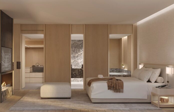 Modernes Hotelzimmer in Holz und weiß