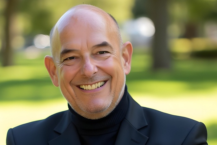 Mann mit Glatze und dunklem Jacket