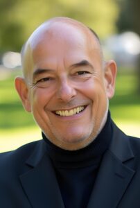 Mann mit Glatze und dunklem Jacket