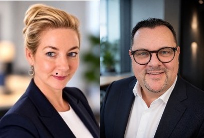 Porträts einer Frau und eines Mannes im dunklen Jacket