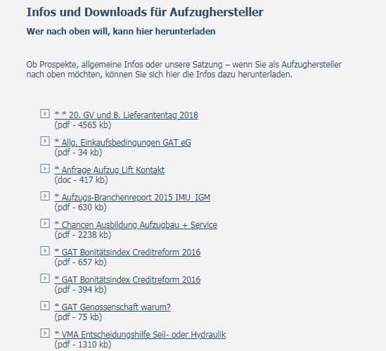 Berechnungsmatrix „Ermittlung der Wartungsintervalle für Aufzüge“ von GAT