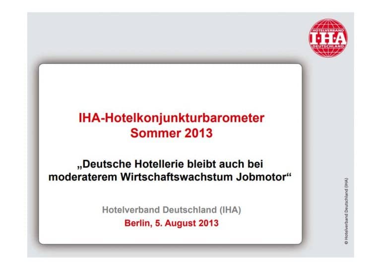 IHA-HOTELKONJUNKTURBAROMETER SOMMER 2013